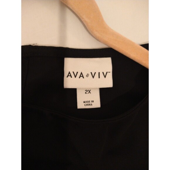 Ava & Viv 2X Black Long Sleeve Dress Shirt Blouse Top Lace Insets core basic - Picture 5 of 10